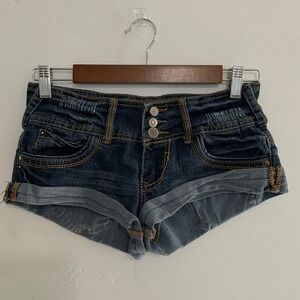 Dollhouse Womens Denim Jean Shorts Cuffed Button Fly Blue Size 3